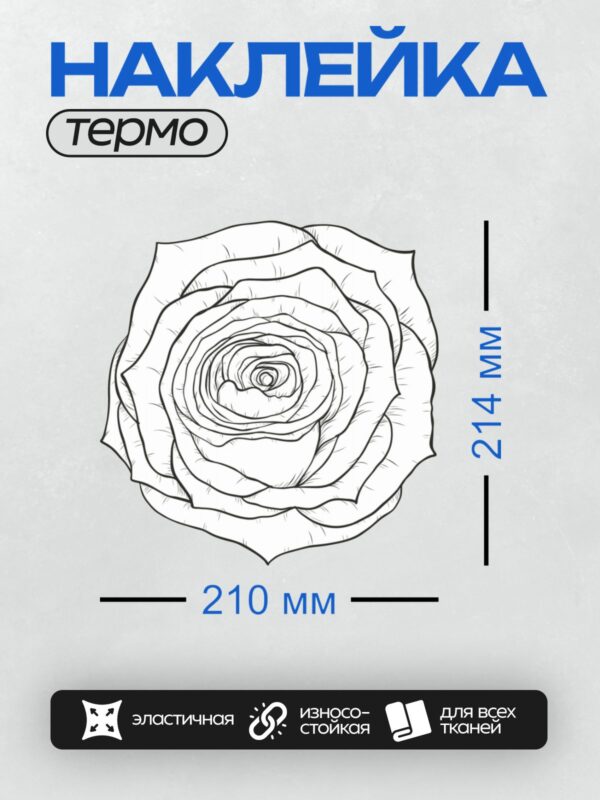 Термонаклейка на одежду DTF / Черно-белый контурный рисунок розы.