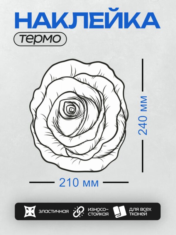Термонаклейка на одежду DTF / Черно-белая роза, контурный рисунок, детализированные лепестки.