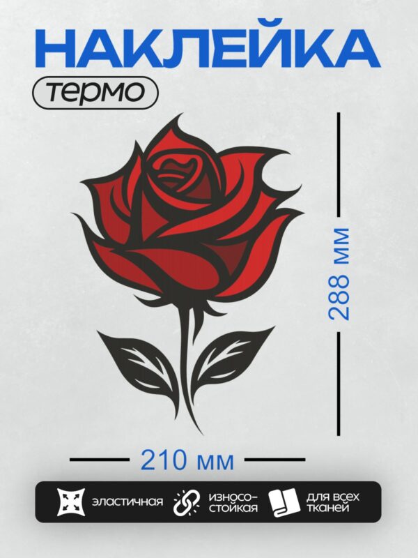 Термонаклейка на одежду DTF / Красная роза с черными контурами, минималистичный стиль.