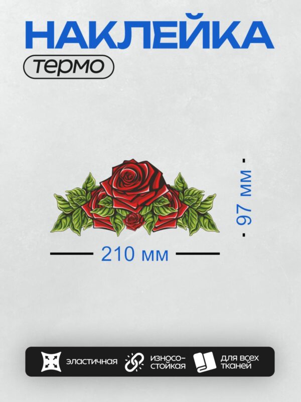 Термонаклейка на одежду DTF / Красная роза с зелеными листьями, векторная иллюстрация.