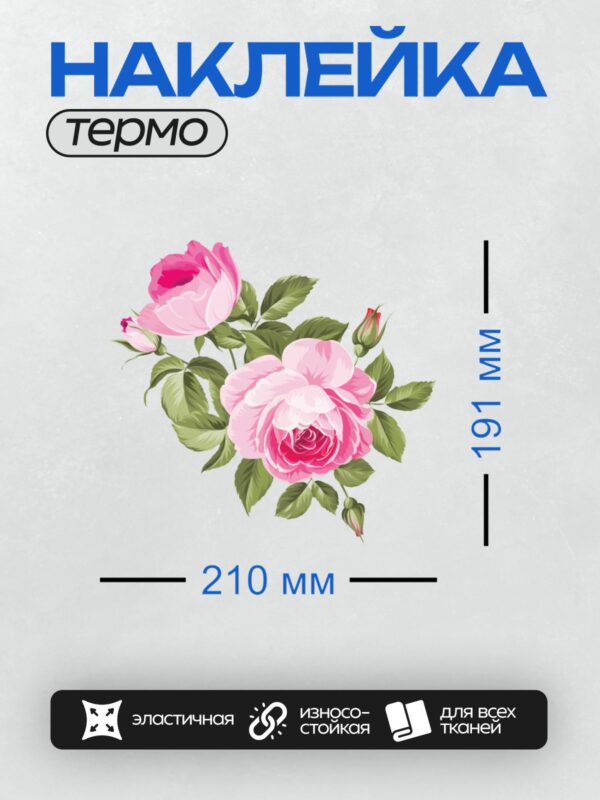 Термонаклейка на одежду DTF / Розовые розы с зелёными листьями, векторная графика.