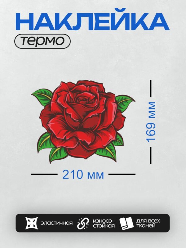 Термонаклейка на одежду DTF / Красная роза с зелёными листьями, векторная графика.