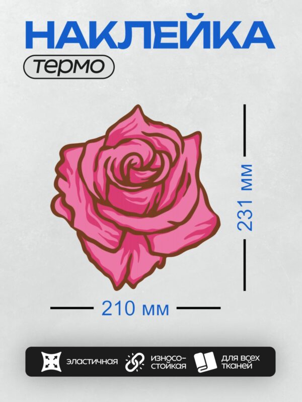 Термонаклейка на одежду DTF / Розовая роза, векторная иллюстрация с четкими контурами.