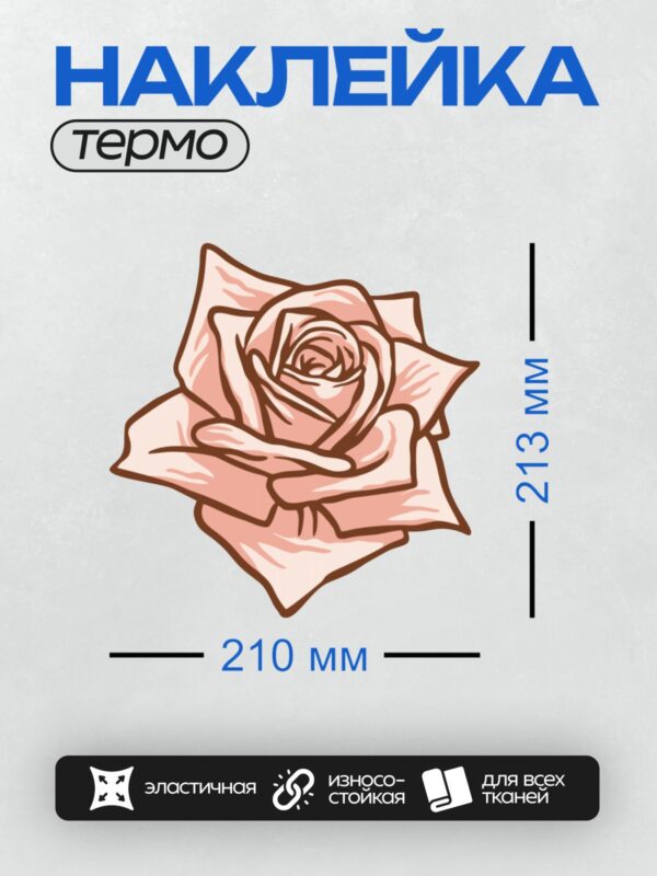 Термонаклейка на одежду DTF / Розовая роза в графическом стиле с четкими контурами.
