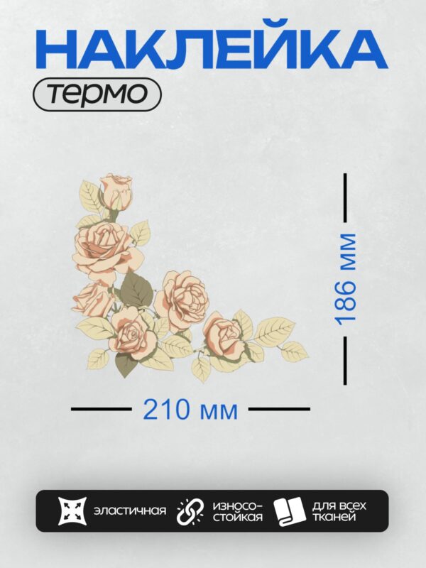 Термонаклейка на одежду DTF / Контурный рисунок роз и листьев в нежных тонах.