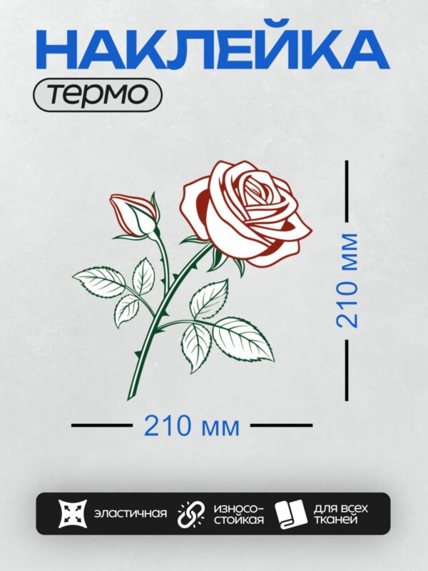 Термонаклейка на одежду DTF / Стилизованная роза с бутоном и листьями, минималистичный стиль.