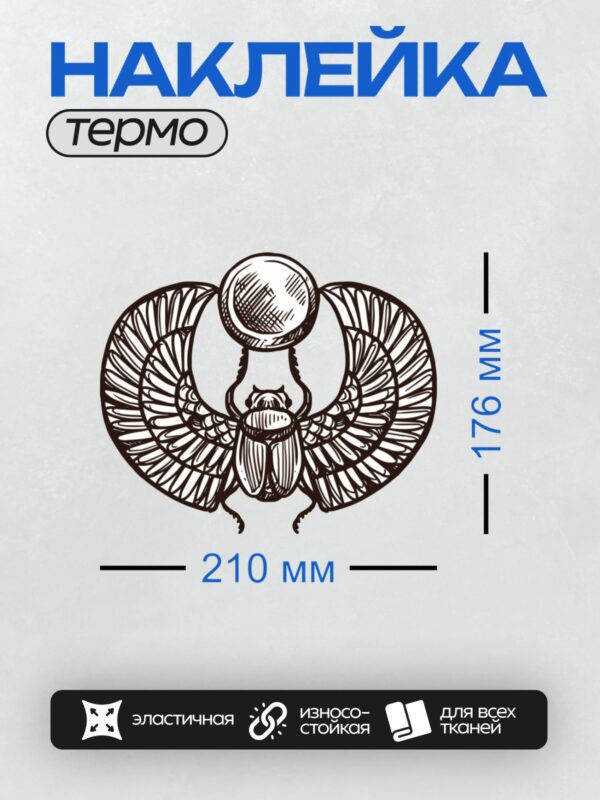 Термонаклейка на одежду DTF / Жук-скарабей с крыльями и солнечным шаром.