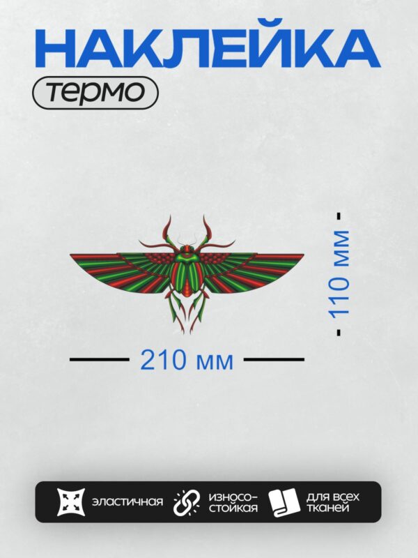 Термонаклейка на одежду DTF / Стилизованный жук-скарабей с яркими крыльями и орнаментом.