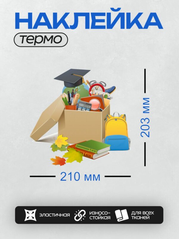 Термонаклейка на одежду DTF / Школьные принадлежности, рюкзак, книги, глобус, осенние листья.