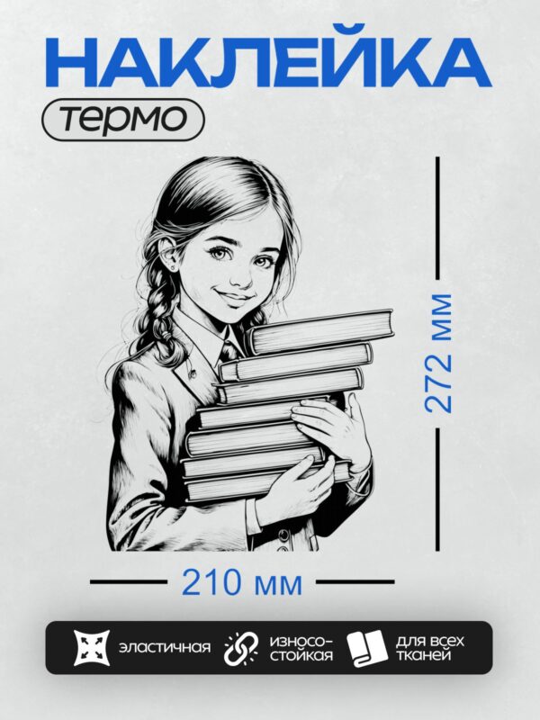Термонаклейка на одежду DTF / Девушка с двумя косами держит стопку книг.