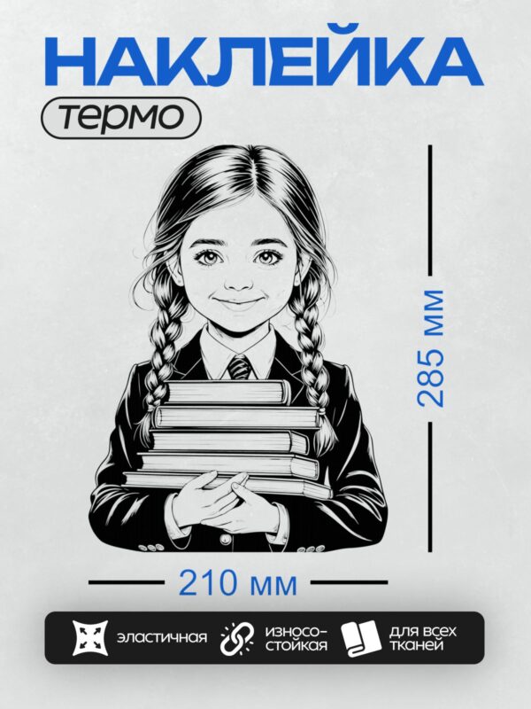 Термонаклейка на одежду DTF / Девочка в школьной форме с косичками и книгами.