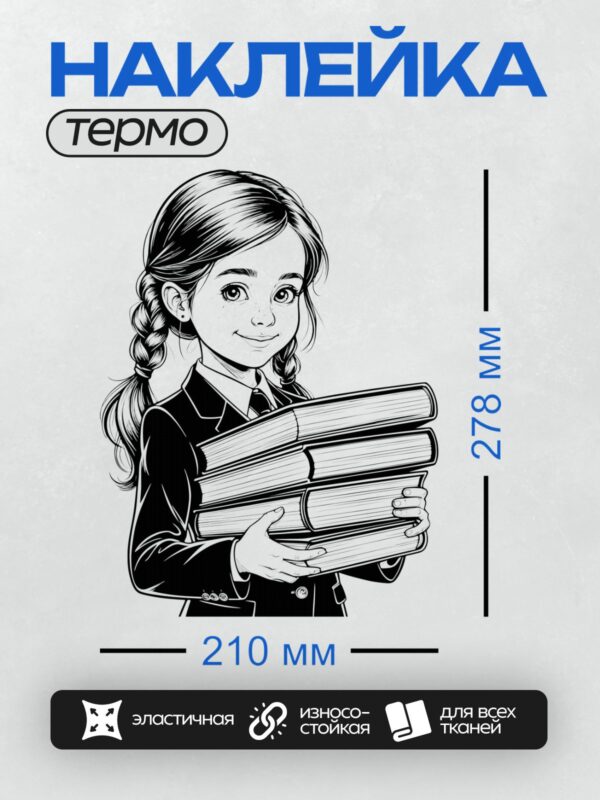Термонаклейка на одежду DTF / Девушка с двумя косами держит стопку книг.