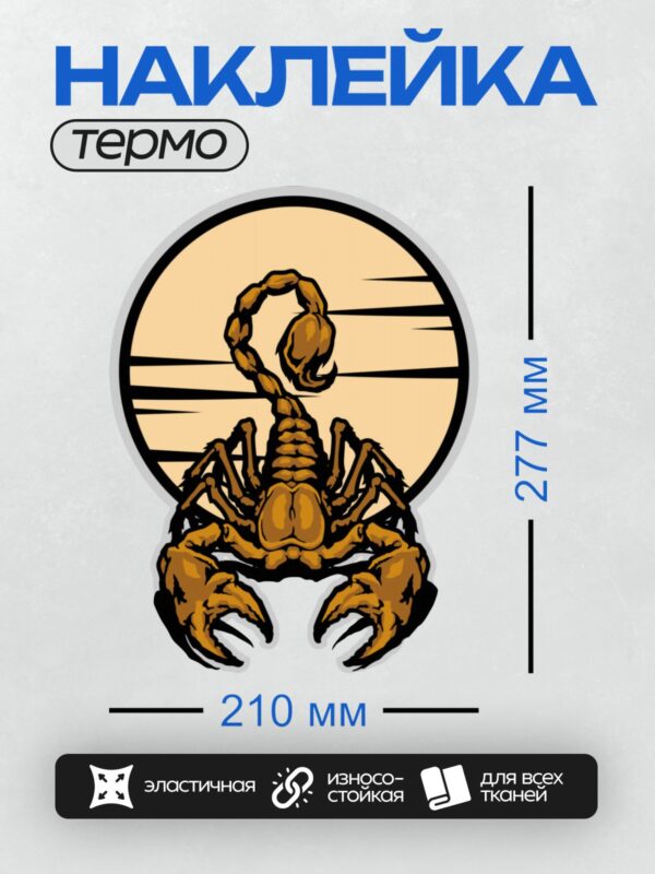 Термонаклейка на одежду DTF / Стилизованный скорпион в трайбл-стиле на круглом фоне.