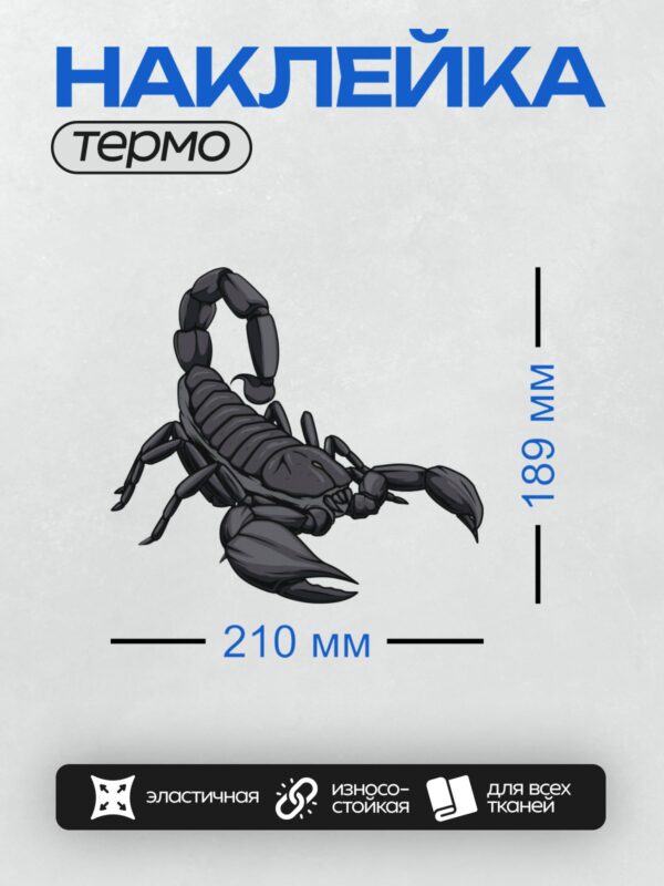 Термонаклейка на одежду DTF / Черно-белый рисунок скорпиона в агрессивной позе.