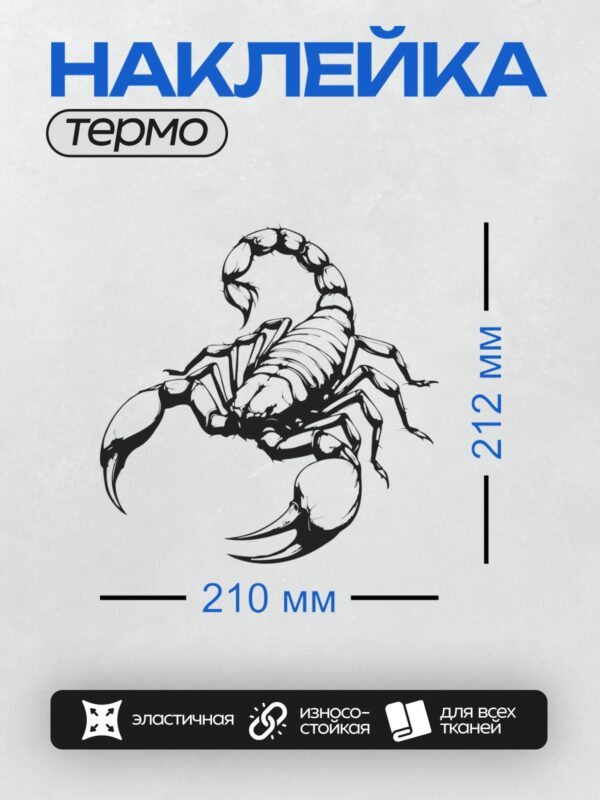 Термонаклейка на одежду DTF / Черно-белый рисунок скорпиона в агрессивной позе.