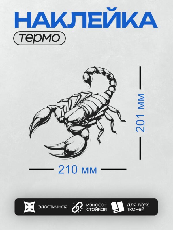 Термонаклейка на одежду DTF / Черно-белый рисунок скорпиона в стиле граффити.