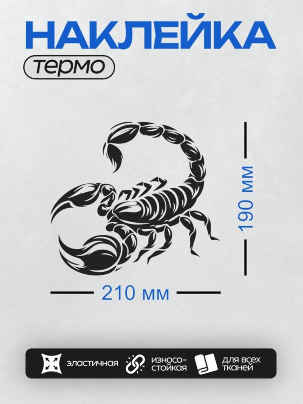 Термонаклейка на одежду DTF / Черно-белый скорпион в динамичной позе, стилизованный рисунок.