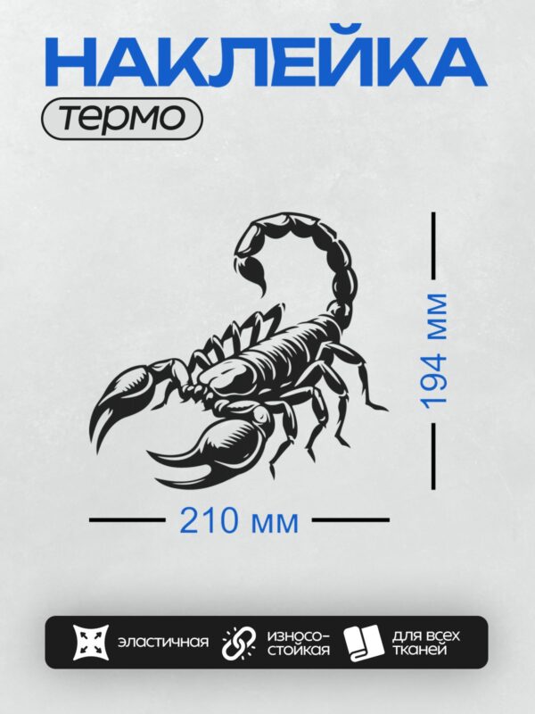 Термонаклейка на одежду DTF / Черно-белый скорпион в динамичной позе.