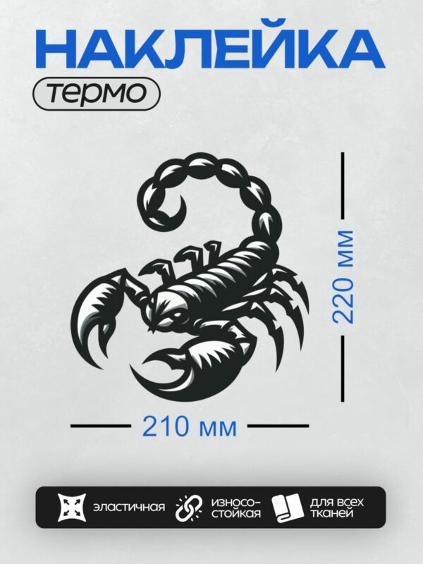 Термонаклейка на одежду DTF / Черный скорпион, детализированный рисунок на белом фоне.
