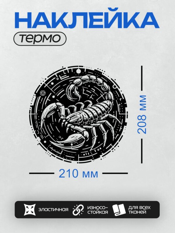 Термонаклейка на одежду DTF / Черно-белый скорпион в агрессивной позе, абстрактный стиль.