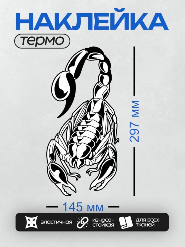 Термонаклейка на одежду DTF / Черно-белый скорпион в трайбл-стиле, абстрактный рисунок.