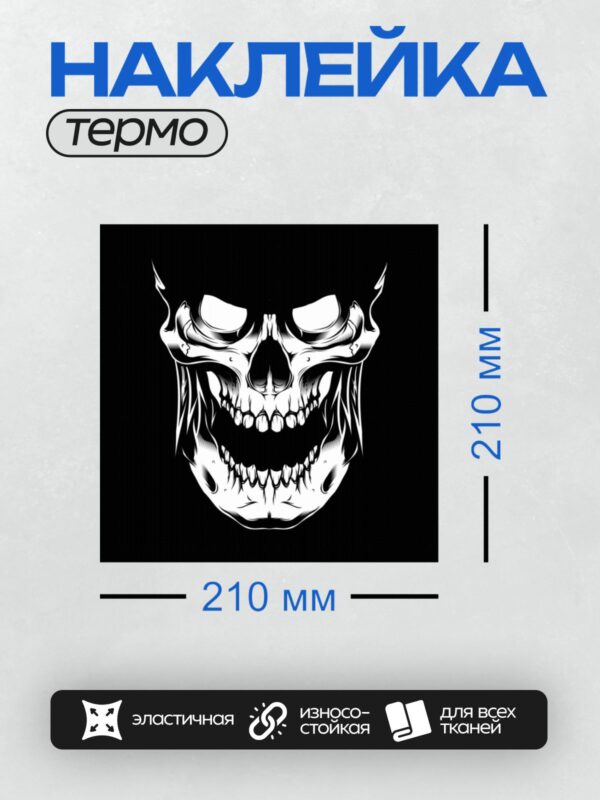 Термонаклейка на одежду DTF / Череп в стиле темного арта, черно-белая графика.