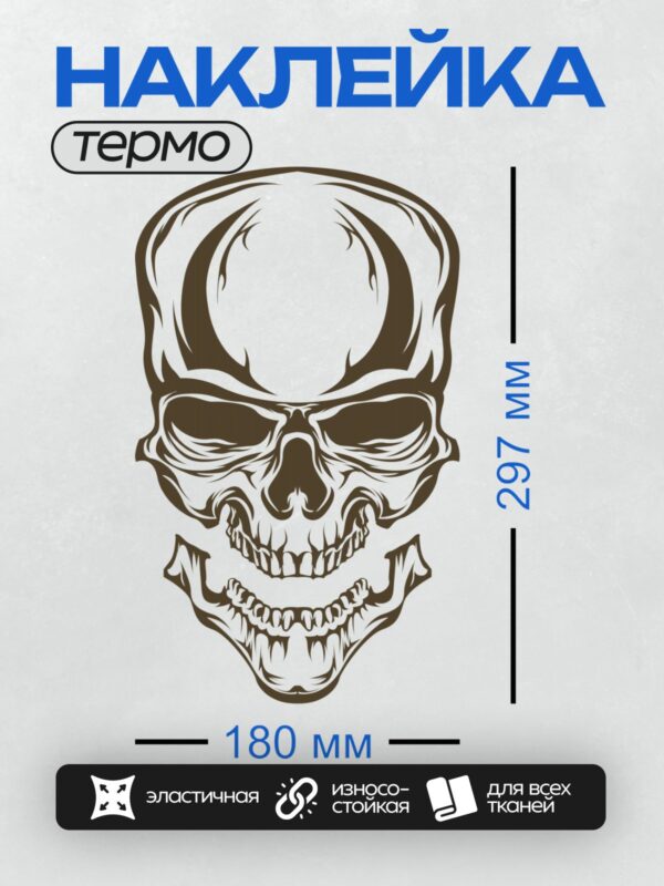 Термонаклейка на одежду DTF / Стилизованный череп в шлеме и очках, напоминающий байкера.
