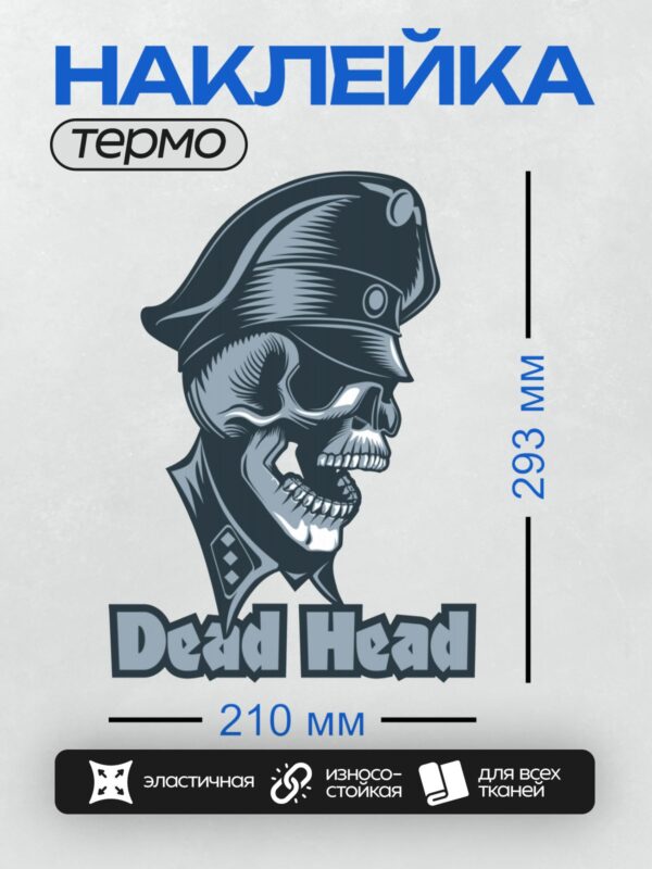 Термонаклейка на одежду DTF / Череп в военной фуражке с надписью "Dead Head".
