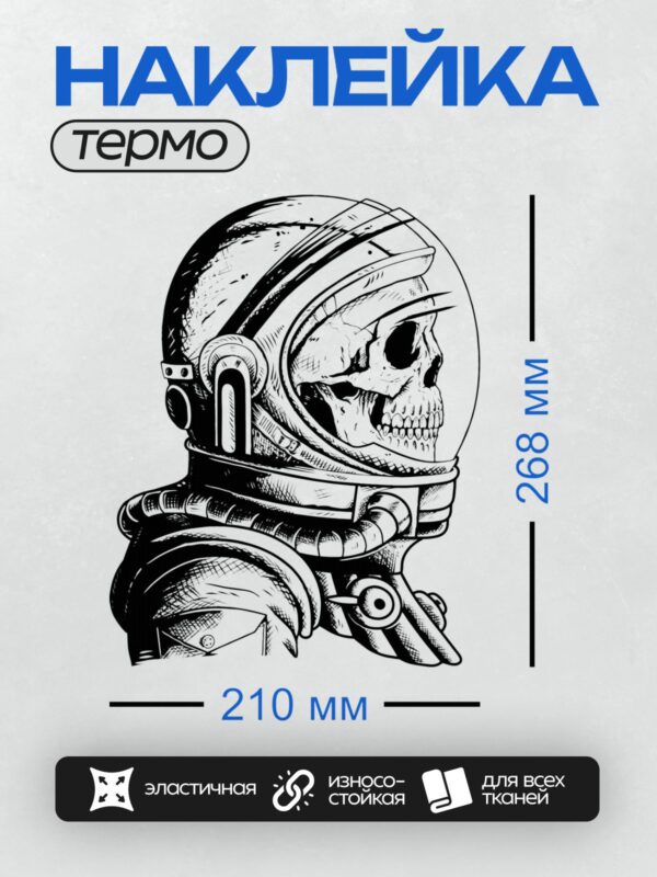 Термонаклейка на одежду DTF / Череп в шлеме космонавта, выполненный в стиле граффити.