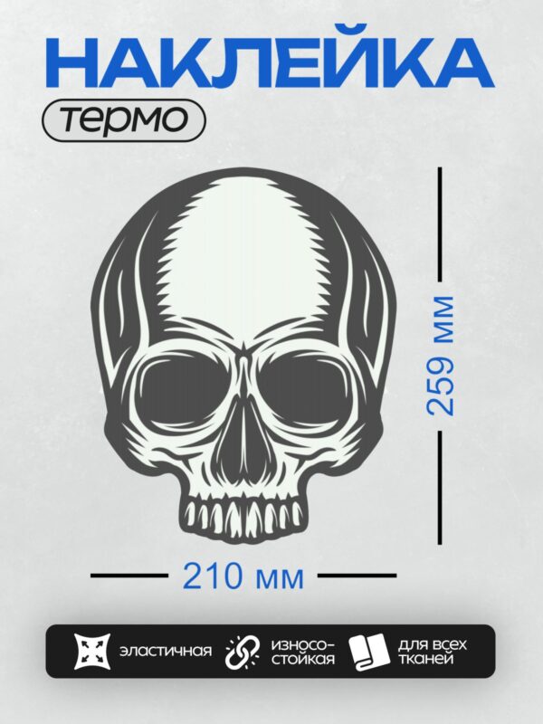 Термонаклейка на одежду DTF / Стилизованный череп в шлеме, напоминающий байкера.
