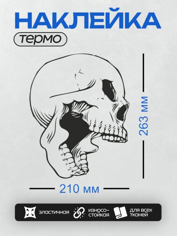 Термонаклейка на одежду DTF / Стилизованный череп в графическом стиле, черно-белый.