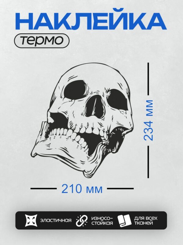 Термонаклейка на одежду DTF / Черно-белый череп в стиле гранж с абстрактными элементами.