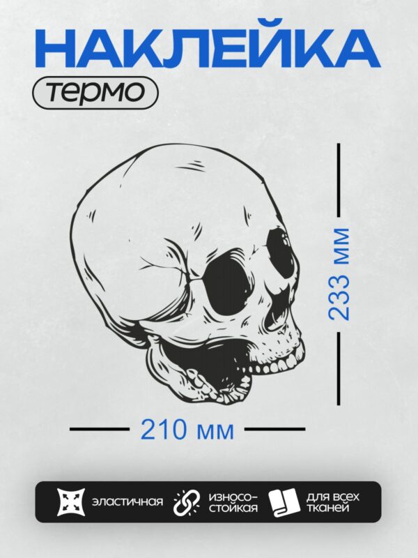 Термонаклейка на одежду DTF / Стилизованный череп в графическом стиле, черно-белый.