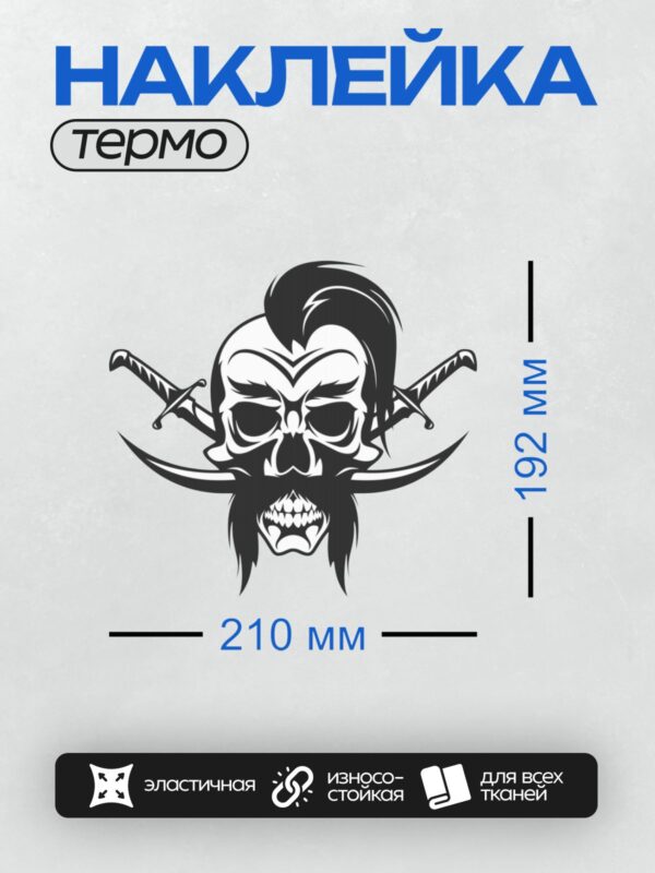 Термонаклейка на одежду DTF / Стилизованный череп с ирокезом и скрещёнными саблями.