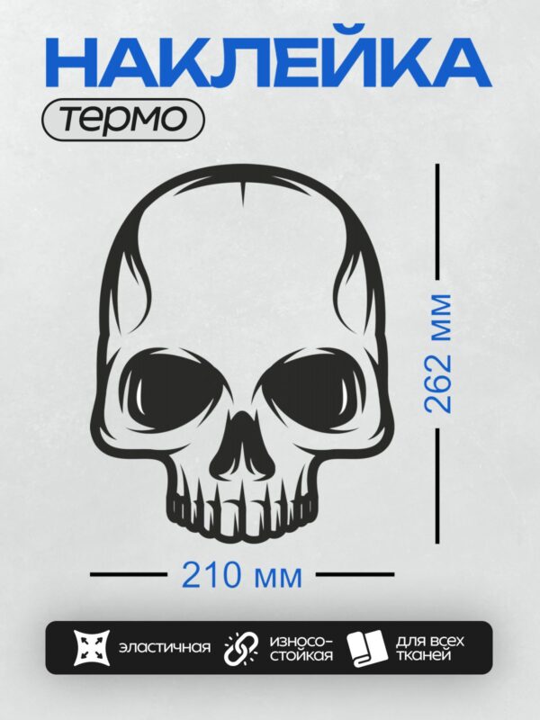 Термонаклейка на одежду DTF / Черно-белый череп в трайбл-стиле, минималистичный дизайн.