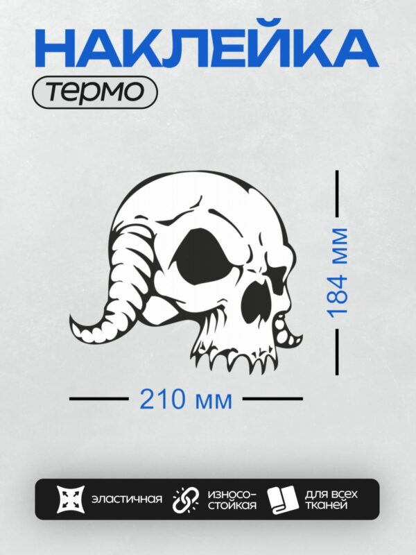 Термонаклейка на одежду DTF / Черно-белый череп с рогами в стиле граффити.