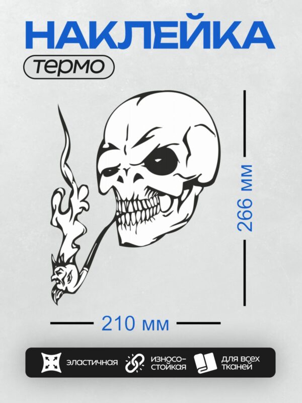 Термонаклейка на одежду DTF / Стилизованный череп с рогами и абстрактным узором.