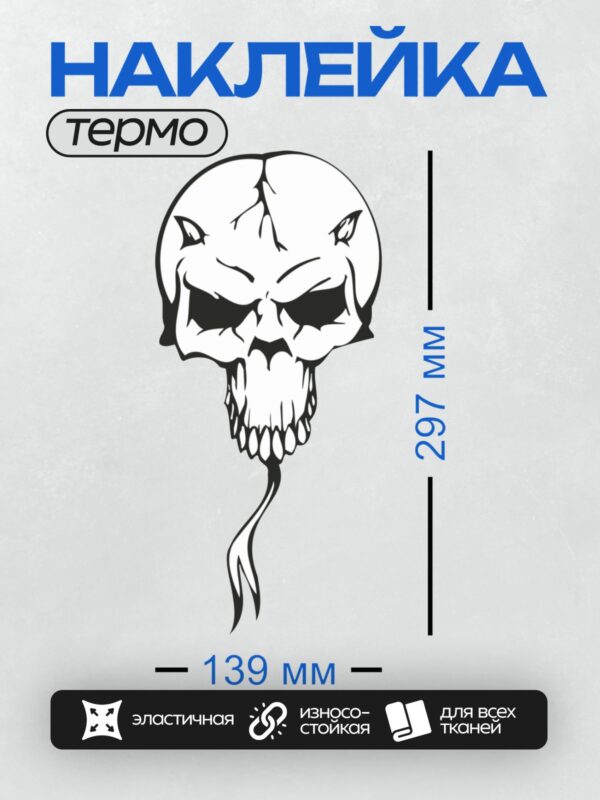 Термонаклейка на одежду DTF / Черно-белый череп с рогами и косичками в стиле граффити.