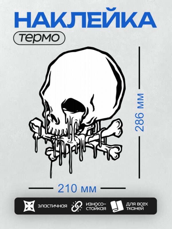 Термонаклейка на одежду DTF / Стилизованный череп с эффектом стекающей жидкости.