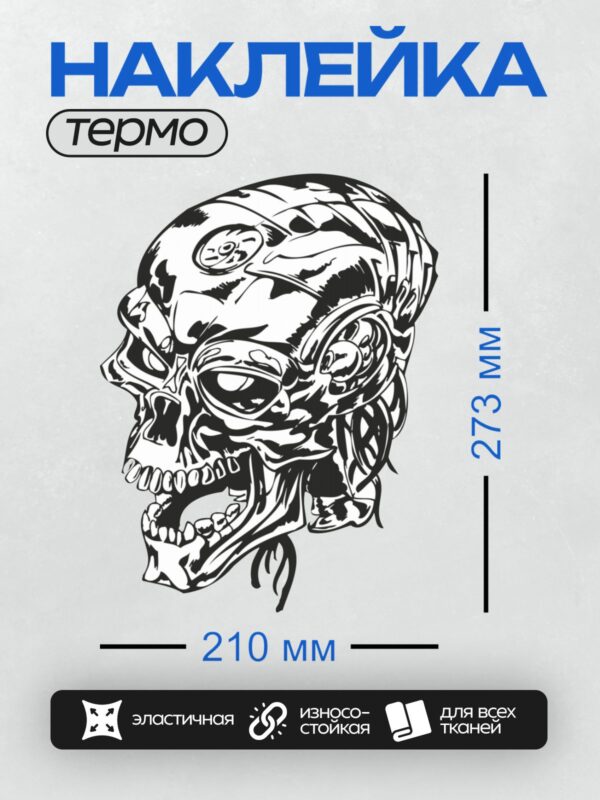 Термонаклейка на одежду DTF / Стилизованный череп с абстрактным узором и рогами.