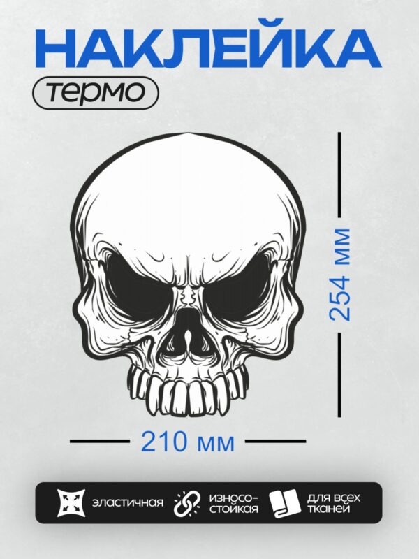 Термонаклейка на одежду DTF / Стилизованный череп в шлеме викинга, черно-белый арт.