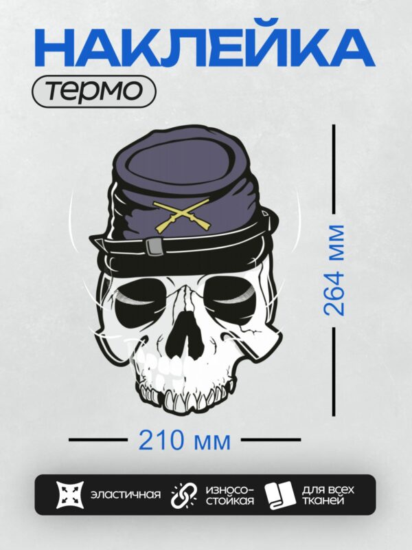 Термонаклейка на одежду DTF / Череп в военной фуражке с перекрещенными винтовками.