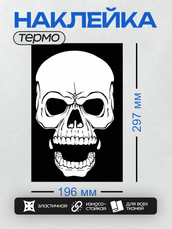 Термонаклейка на одежду DTF / Стилизованный череп с четкими линиями и контрастом.