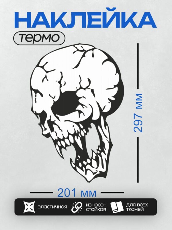 Термонаклейка на одежду DTF / Стилизованный череп с абстрактным узором и рогами.