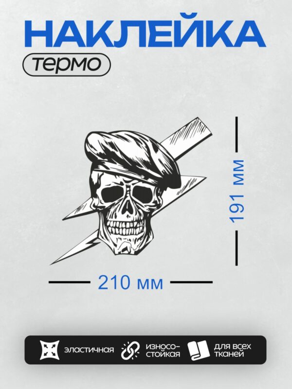 Термонаклейка на одежду DTF / Череп в берете с перекрещенными костями.