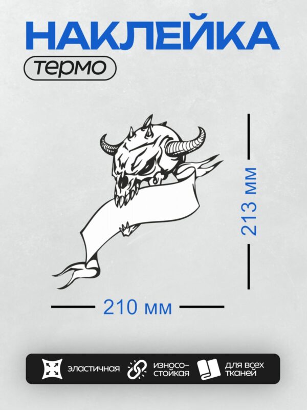 Термонаклейка на одежду DTF / Череп в шлеме, окружённый змеёй, с пустым свитком.