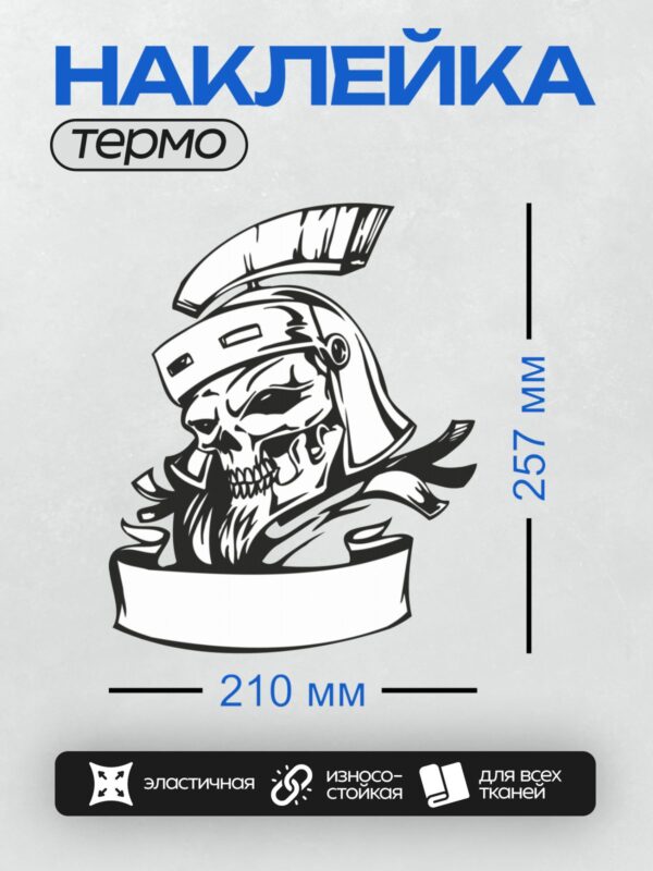 Термонаклейка на одежду DTF / Череп в шлеме римского легионера, стилизованный рисунок.