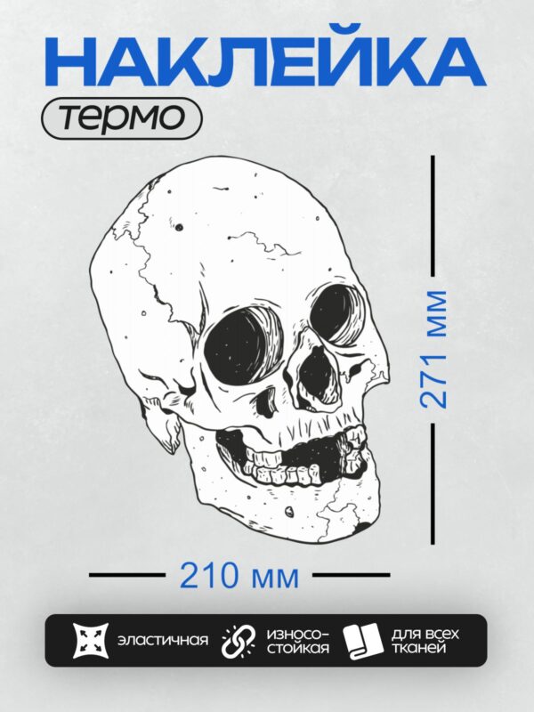 Термонаклейка на одежду DTF / Стилизованный человеческий череп с абстрактными элементами.