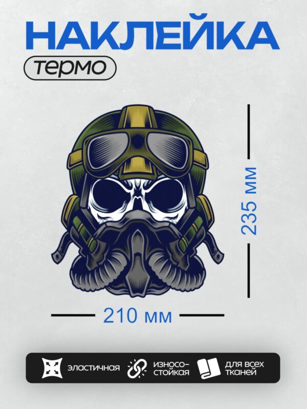 Термонаклейка на одежду DTF / Стилизованный череп в шлеме и противогазе.