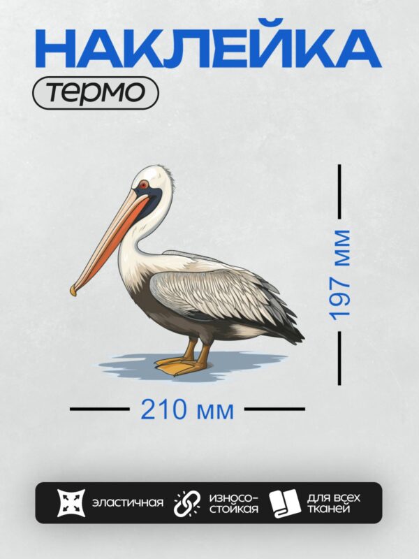 Термонаклейка на одежду DTF / Мультяшный пеликан с длинным оранжевым клювом.